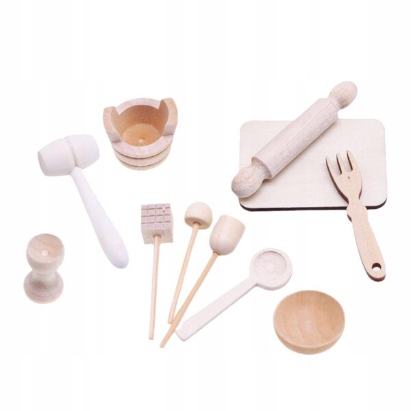 11-teiliges Bäckerei-Miniatur-Set aus Holz für Puppenhaus im Maßstab 1:12