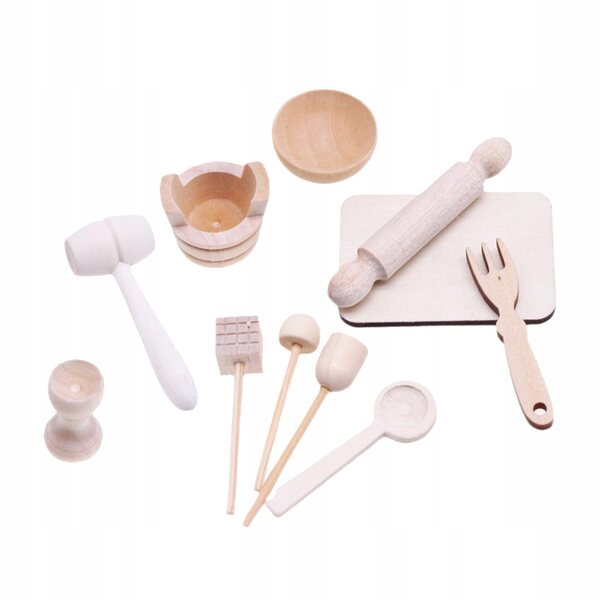11-teiliges Bäckerei-Miniatur-Set aus Holz für Puppenhaus im Maßstab 1:12