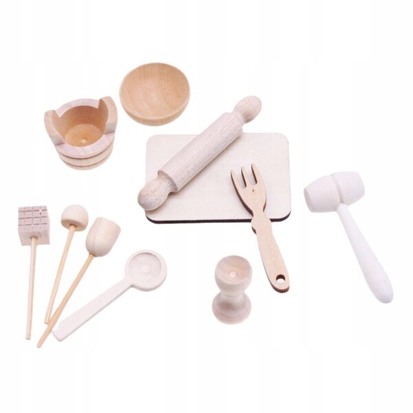 11-teiliges Bäckerei-Miniatur-Set aus Holz für Puppenhaus im Maßstab 1:12
