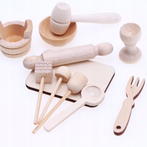 11-teiliges Bäckerei-Miniatur-Set aus Holz für Puppenhaus im Maßstab 1:12
