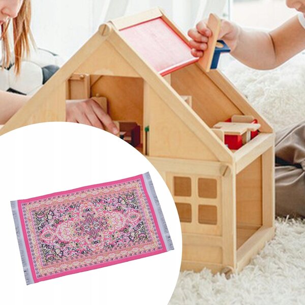 Tappeto tessuto in miniatura per casa delle bambole 1:6 e 1:12 Rosa 17x10 cm