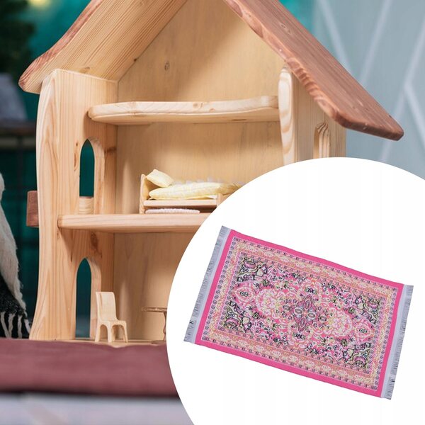 Tappeto tessuto in miniatura per casa delle bambole 1:6 e 1:12 Rosa 17x10 cm
