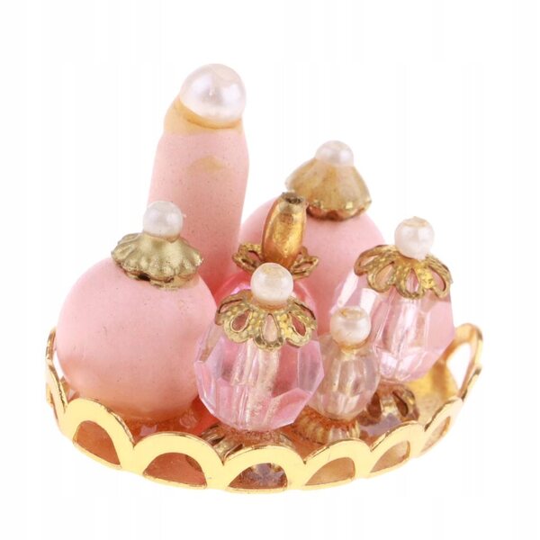 Miniature Bottiglie Profumo Rosa per Bambole 1:12 Set Decorativo in Legno