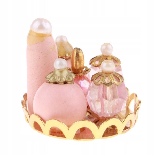 Miniature Bottiglie Profumo Rosa per Bambole 1:12 Set Decorativo in Legno