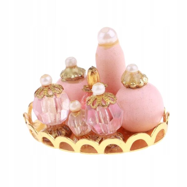 Miniature Bottiglie Profumo Rosa per Bambole 1:12 Set Decorativo in Legno