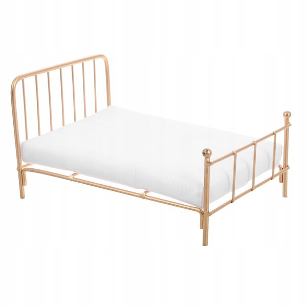 Mini letto in metallo per casa delle bambole con materasso e dettagli realistici