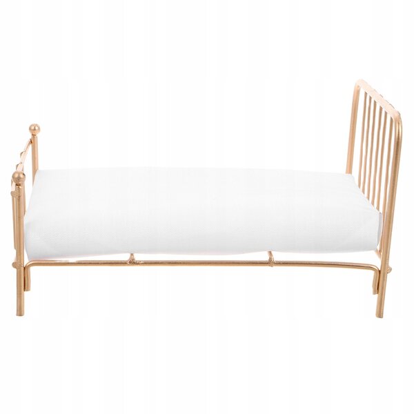 Mini letto in metallo per casa delle bambole con materasso e dettagli realistici