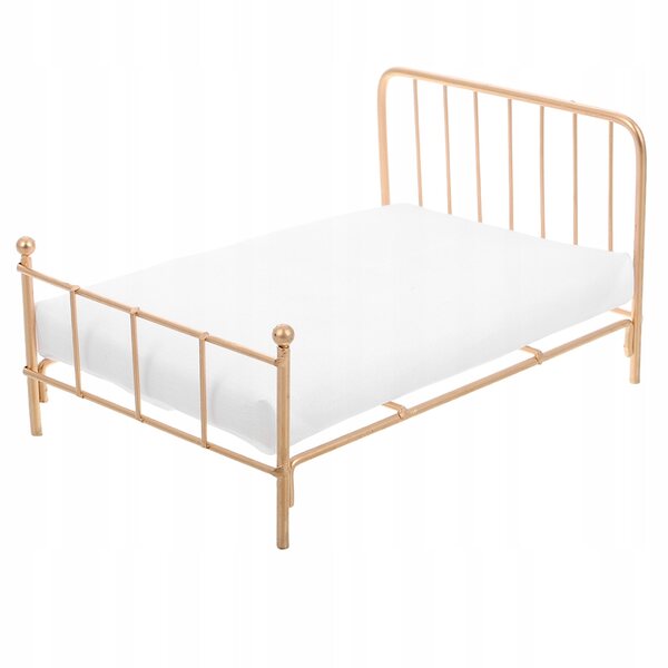 Mini letto in metallo per casa delle bambole con materasso e dettagli realistici