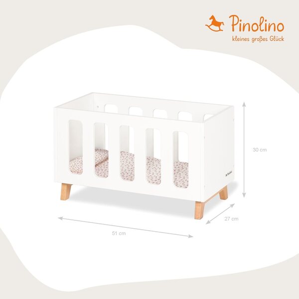 Letto per bambole Pinolino Marit in legno MDF con biancheria 3 pezzi bianco