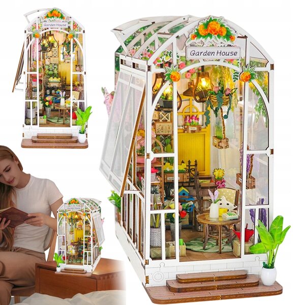 3D-Miniatur-Domček-Gartenset zum Zusammenbauen mit LED-Beleuchtung