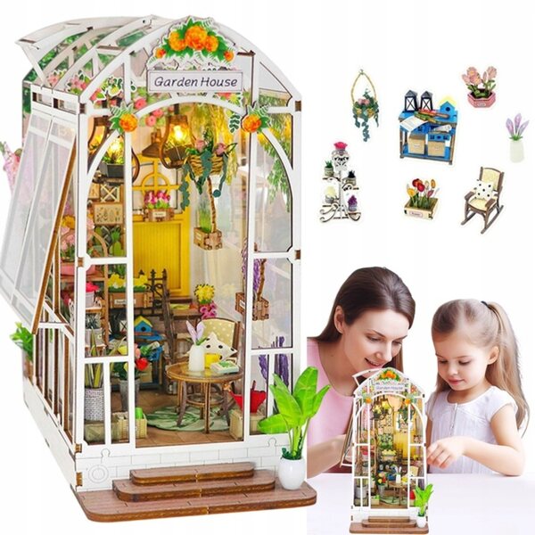 3D-Miniatur-Domček-Gartenset zum Zusammenbauen mit LED-Beleuchtung