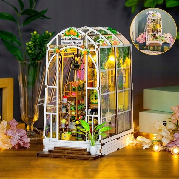3D-Miniatur-Domček-Gartenset zum Zusammenbauen mit LED-Beleuchtung