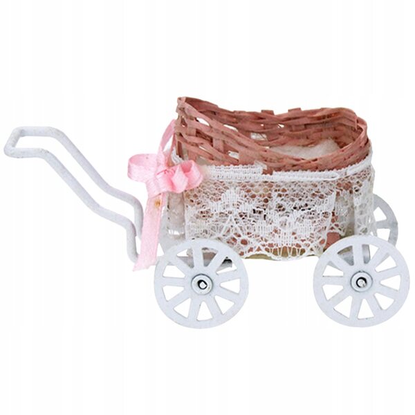 Mini passeggino decorativo in metallo e tessuto per bambole, realistico e compatto