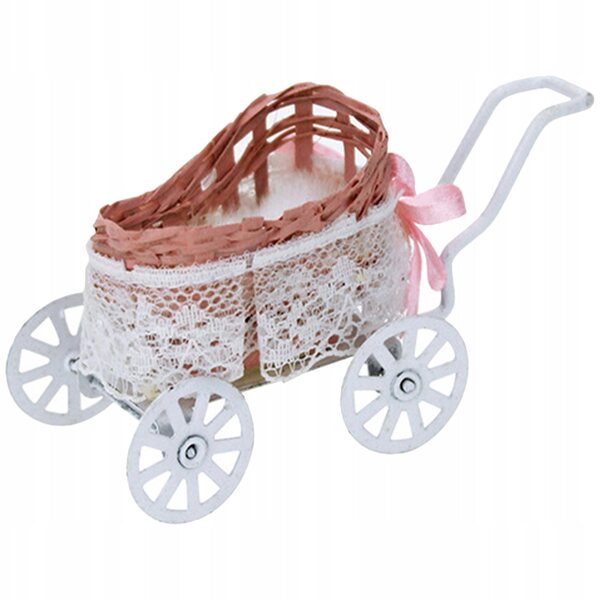 Mini passeggino decorativo in metallo e tessuto per bambole, realistico e compatto