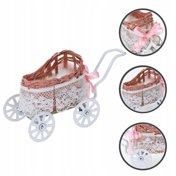 Mini passeggino decorativo in metallo e tessuto per bambole, realistico e compatto