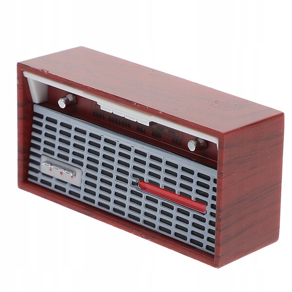 Mini Retro Radio in bruin kunststof voor poppenhuis 5,3x2,5 cm