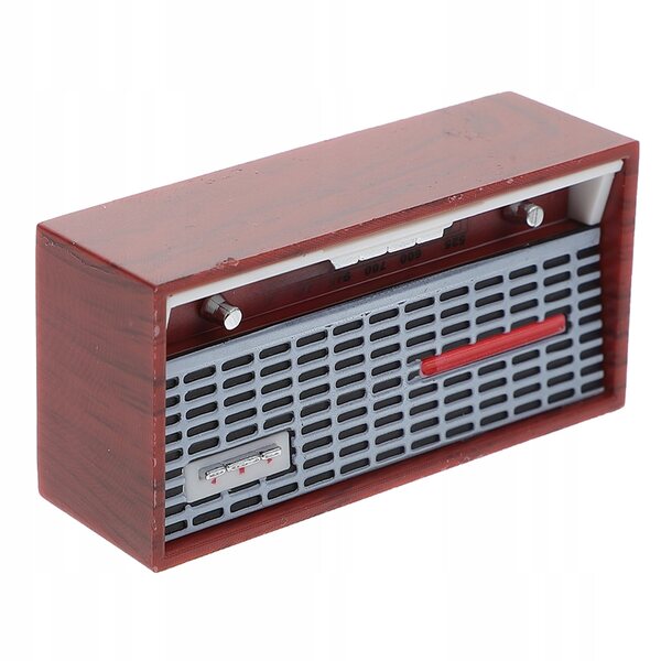 Mini Retro Radio in bruin kunststof voor poppenhuis 5,3x2,5 cm