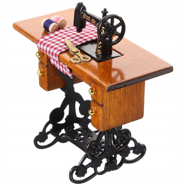 Mini macchina da cucire in legno per casa delle bambole, decorazione realistica