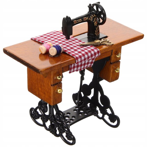 Mini macchina da cucire in legno per casa delle bambole, decorazione realistica