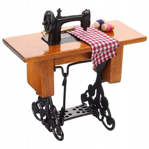 Mini macchina da cucire in legno per casa delle bambole, decorazione realistica