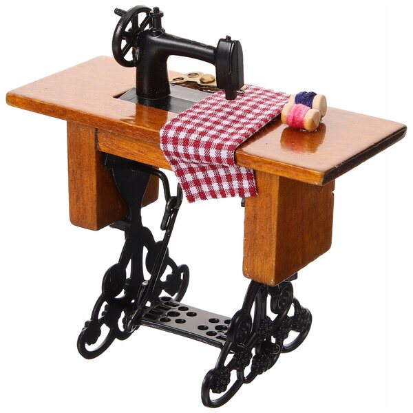 Mini macchina da cucire in legno per casa delle bambole, decorazione realistica