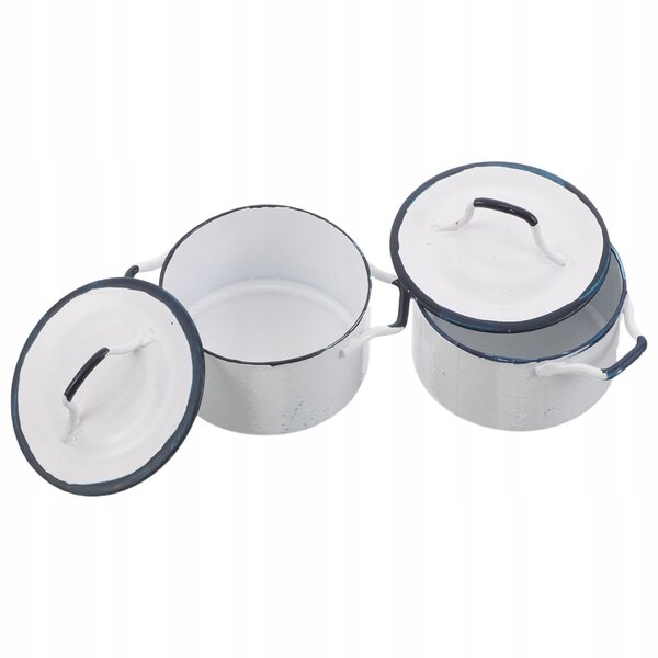 Mini pentole in metallo bianche per casa delle bambole, set 2 pezzi