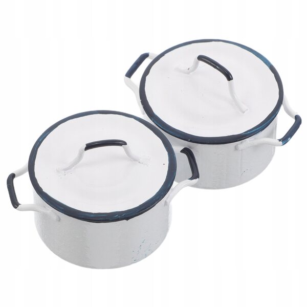 Mini pentole in metallo bianche per casa delle bambole, set 2 pezzi