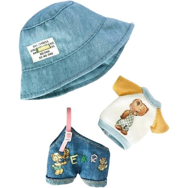 Set mit 3 Puppen-Outfits mit lässigem Jeans-Fischerhut von Predolo