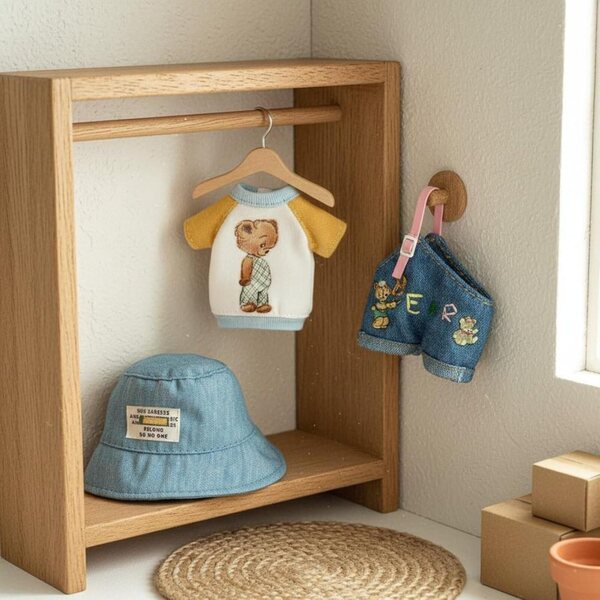 Set mit 3 Puppen-Outfits mit lässigem Jeans-Fischerhut von Predolo