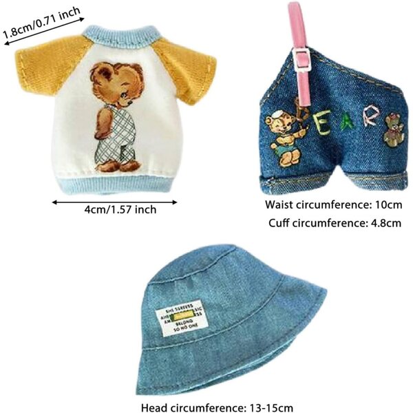 Set mit 3 Puppen-Outfits mit lässigem Jeans-Fischerhut von Predolo