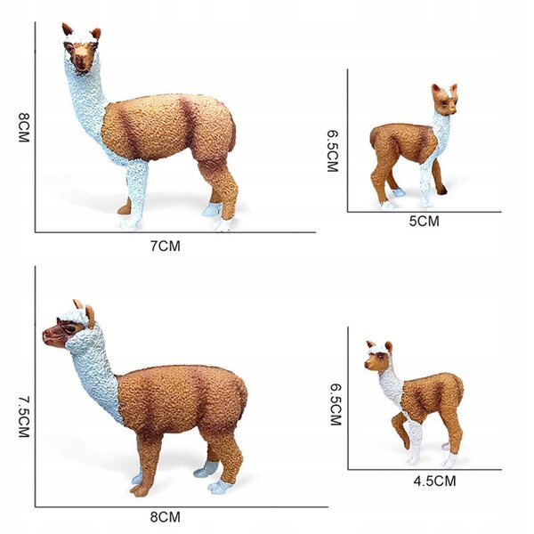 Set di 4 Figure Realistiche di Alpaca in PVC per Bambini e Collezionisti