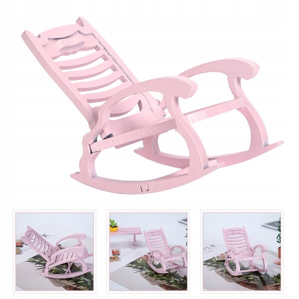 Miniatura Sedia dondolo in legno rosa per decorazioni e giochi creativi