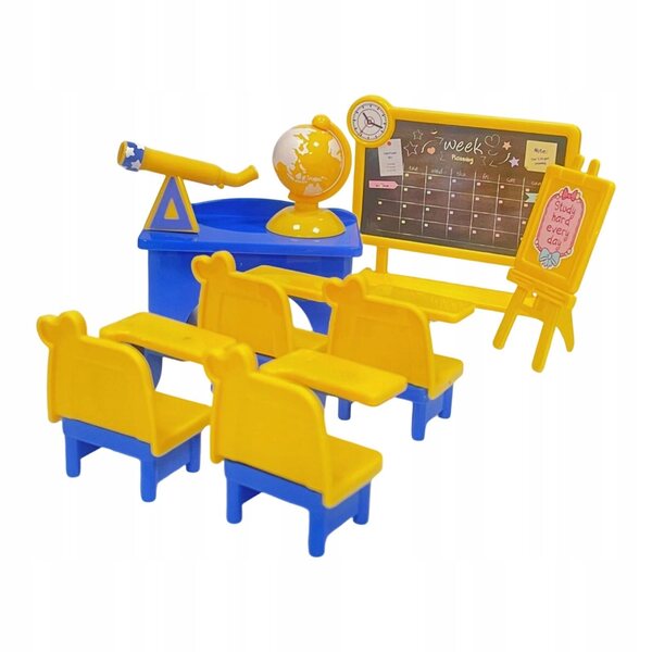 Mini set mobili per aula in miniatura per casa delle bambole con tavolo e sedie