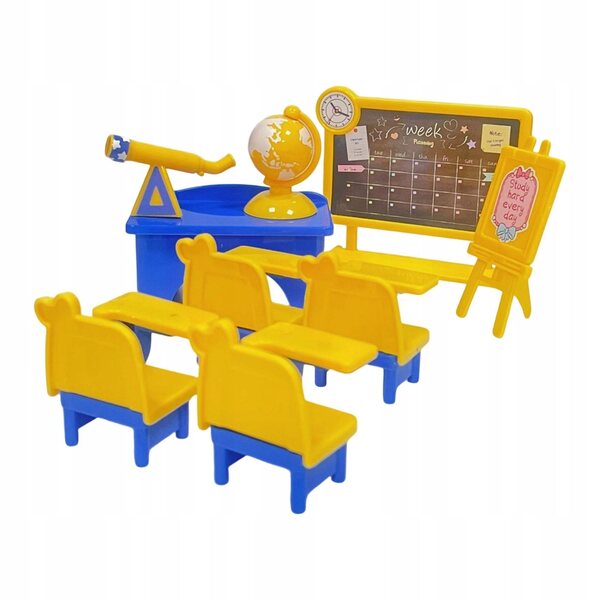 Mini set mobili per aula in miniatura per casa delle bambole con tavolo e sedie