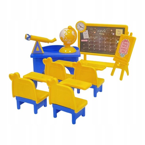 Mini set mobili per aula in miniatura per casa delle bambole con tavolo e sedie