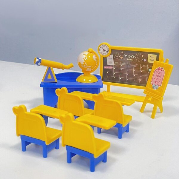 Mini set mobili per aula in miniatura per casa delle bambole con tavolo e sedie