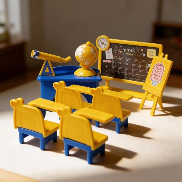 Mini set mobili per aula in miniatura per casa delle bambole con tavolo e sedie