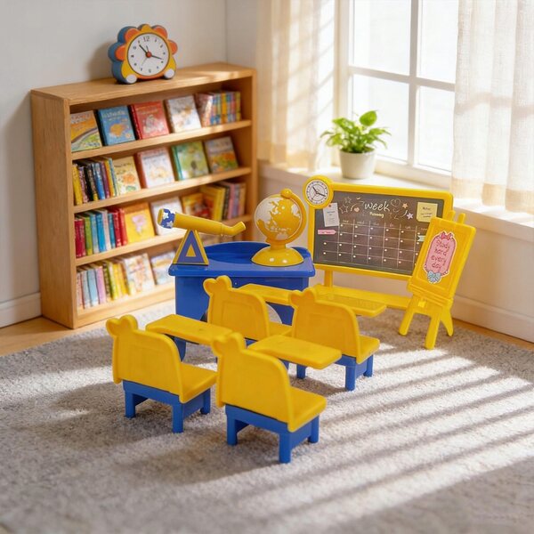 Mini set mobili per aula in miniatura per casa delle bambole con tavolo e sedie