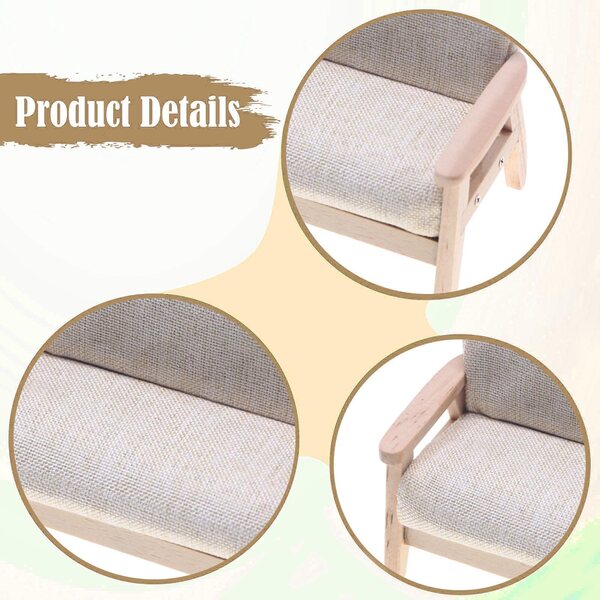 Sofa Miniatura 1:12 per Casa delle Bambole, Tessuto Beige e Legno, Decorazione Realistica