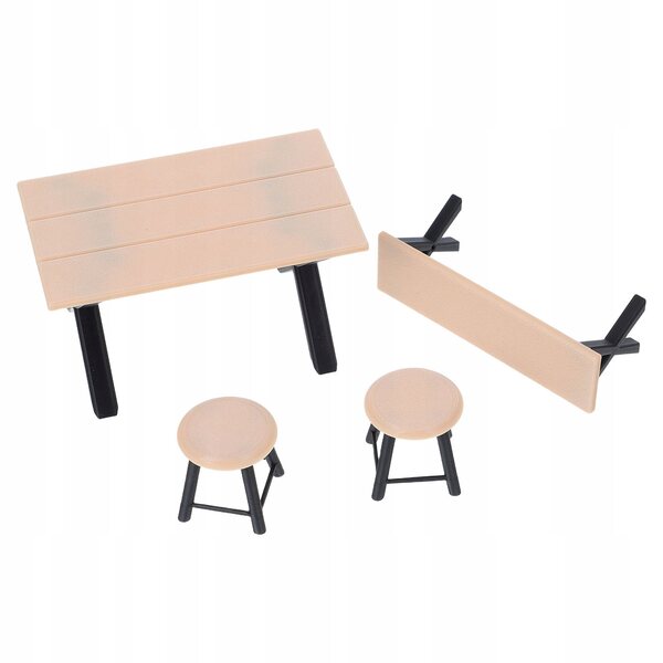 Set 4 Mini Mobili Khaki per Case delle Bambole con Tavolo, Panchina e Sgabelli