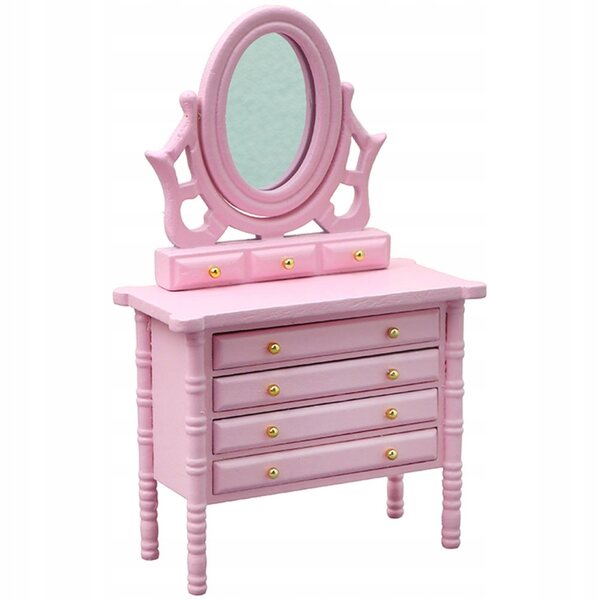 Mini toeletta in legno per casa delle bambole con accessori decorativi rosa