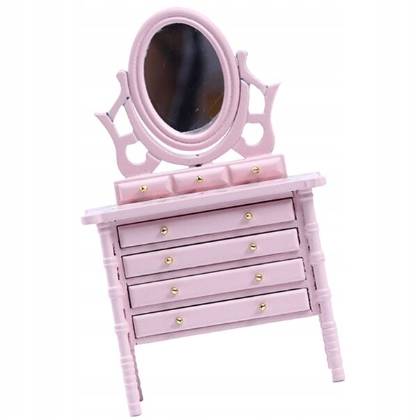 Mini toeletta in legno per casa delle bambole con accessori decorativi rosa