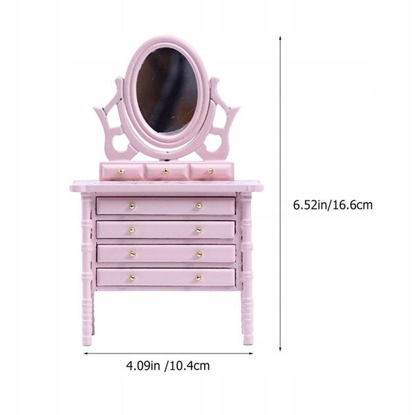 Mini toeletta in legno per casa delle bambole con accessori decorativi rosa