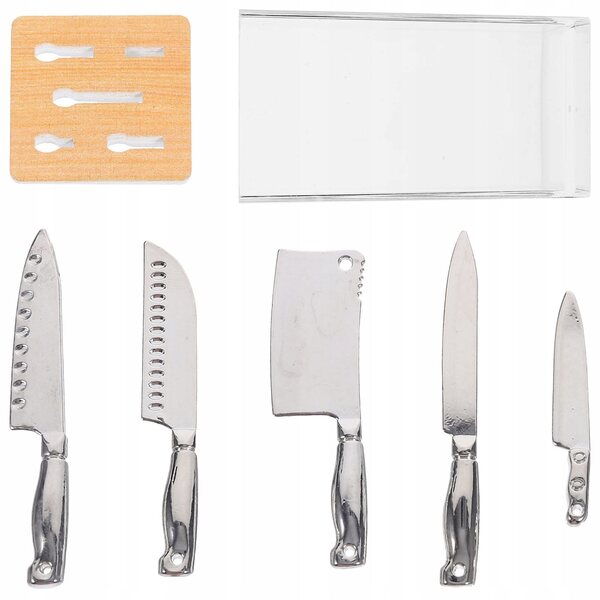 Set Miniature Coltelli da Cucina in Legno e Plastica per Casa delle Bambole
