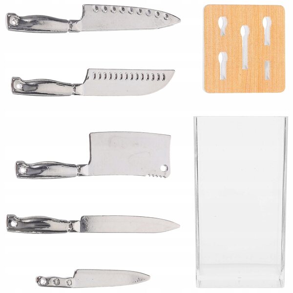 Set Miniature Coltelli da Cucina in Legno e Plastica per Casa delle Bambole