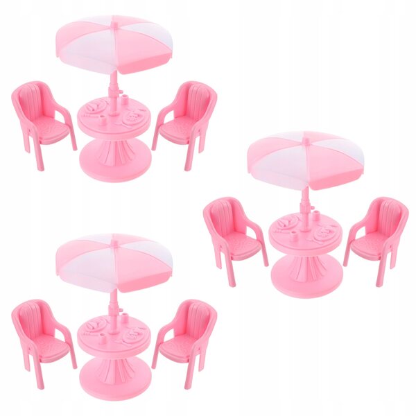 Set 3 Mini Mobili in ABS per Casa delle Bambole - Tavolo, Sedia, Ombrellone