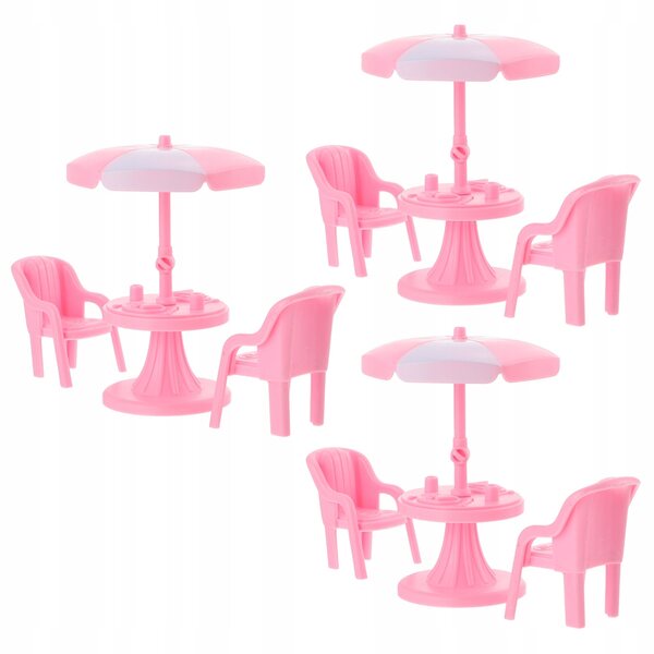 Set 3 Mini Mobili in ABS per Casa delle Bambole - Tavolo, Sedia, Ombrellone