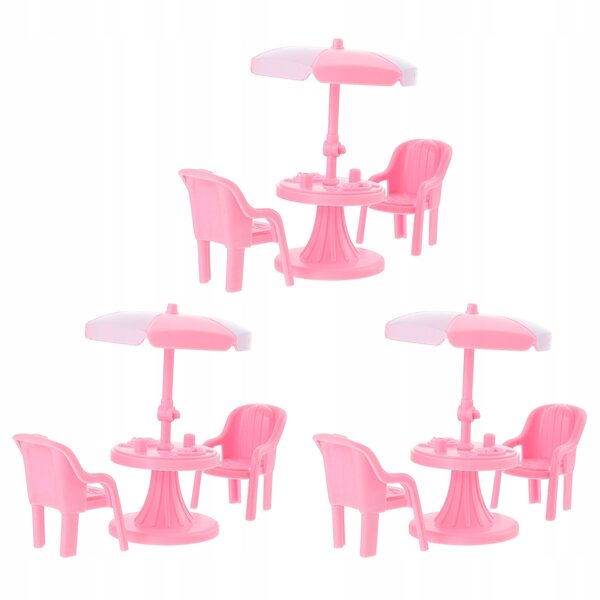 Set 3 Mini Mobili in ABS per Casa delle Bambole - Tavolo, Sedia, Ombrellone