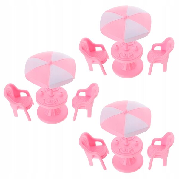 Set 3 Mini Mobili in ABS per Casa delle Bambole - Tavolo, Sedia, Ombrellone