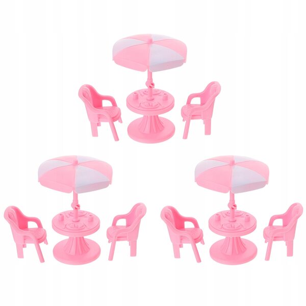 Set 3 Mini Mobili in ABS per Casa delle Bambole - Tavolo, Sedia, Ombrellone